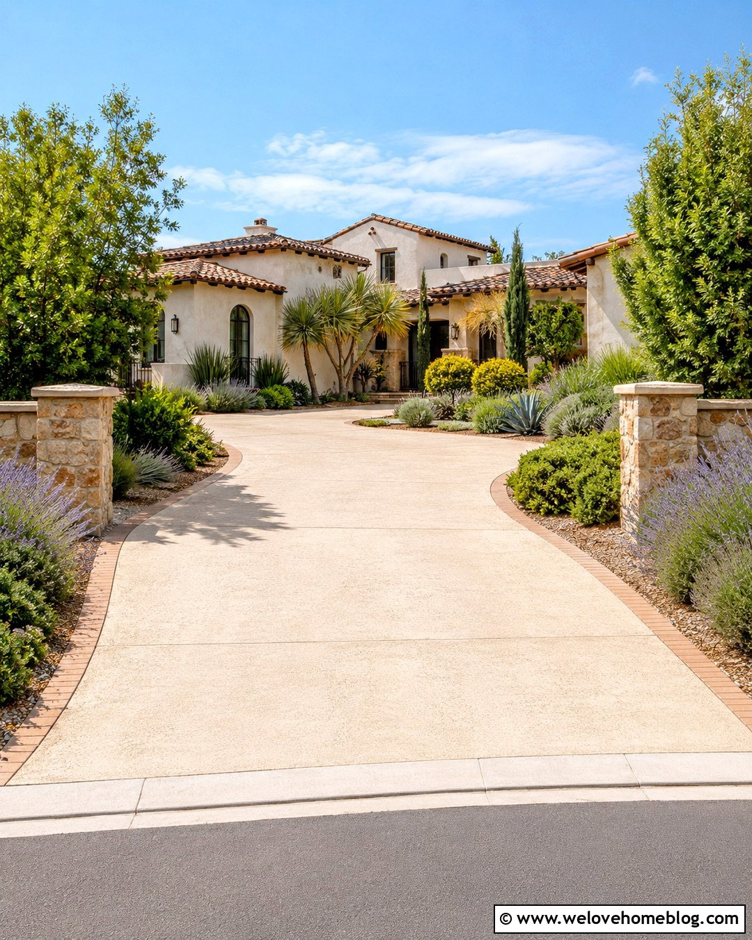 Rosemary Shrubs Along A Mediterranean Concrete Driveway - 20 shrubs along driveway ideas