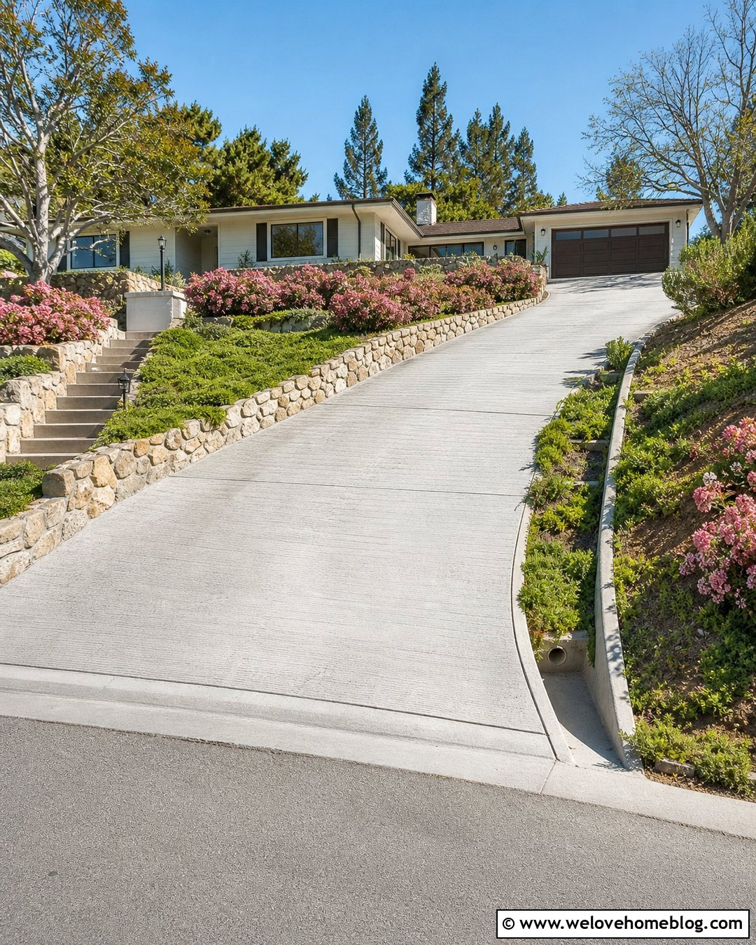 Roses Along A Sloped Driveway - 20 Roses Along Driveway Ideas
