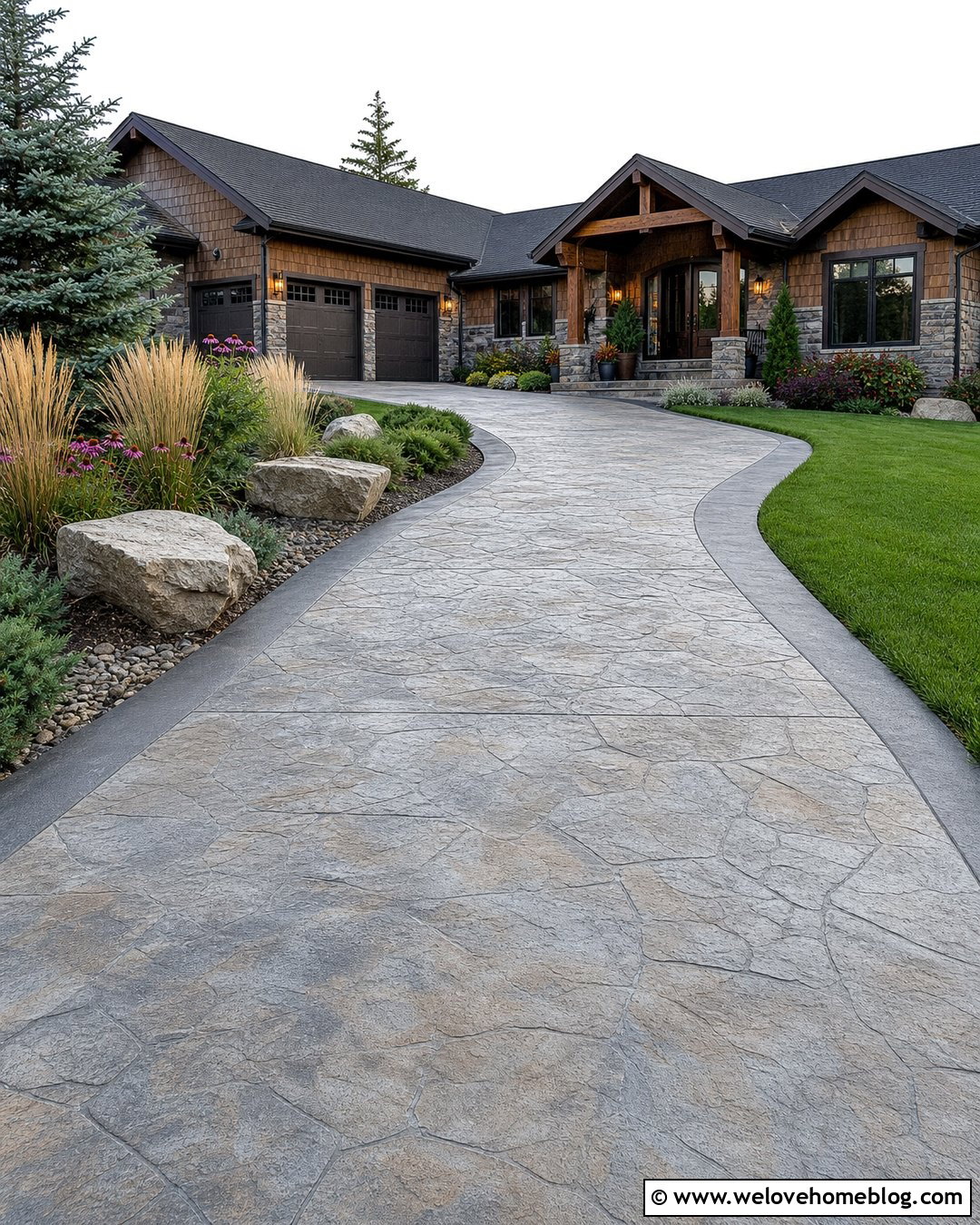 Rough Stone Stamped Concrete Driveway - 35 Stamped Concrete Driveway Ideas