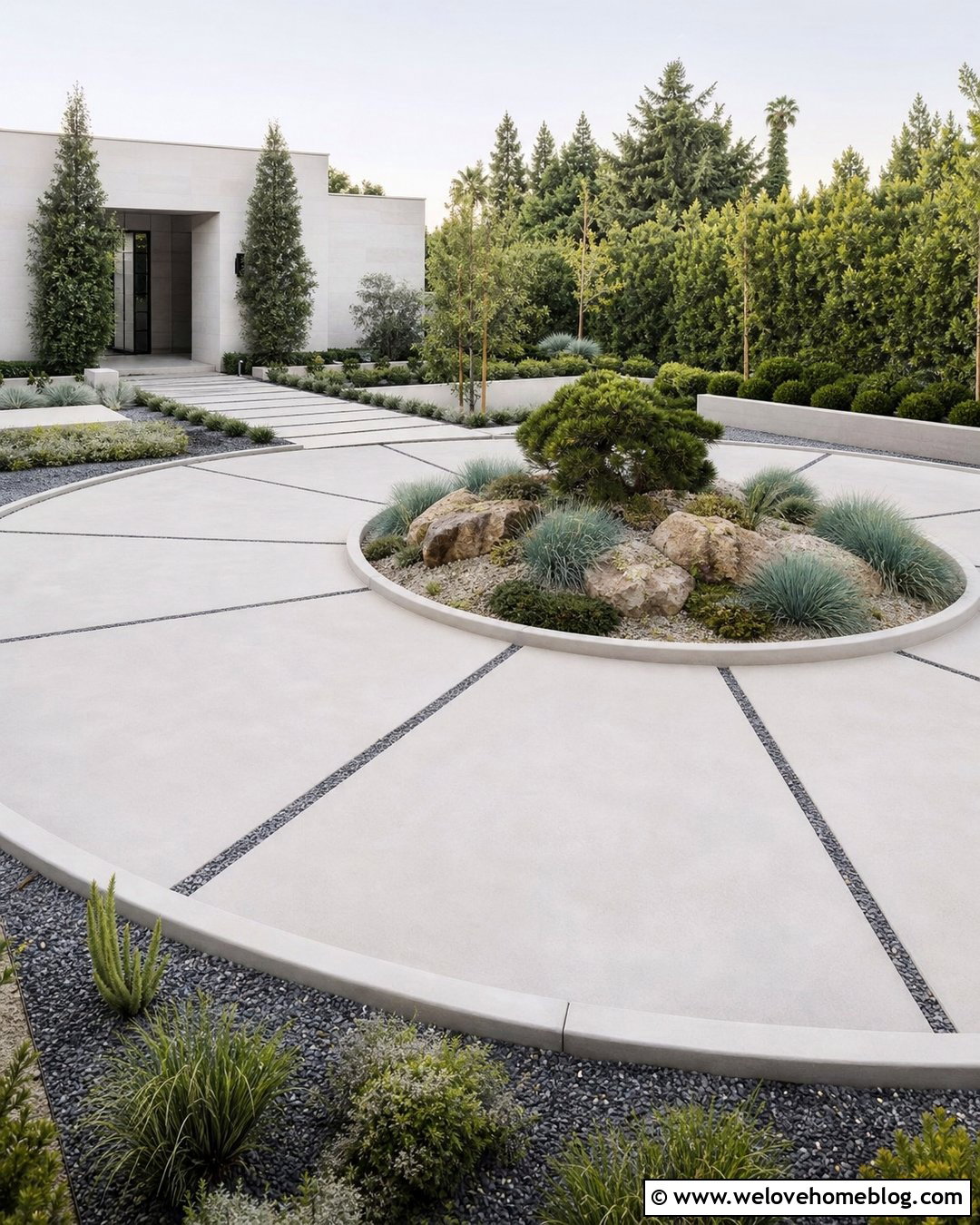 Round Driveway With Modern Rock Garden - 20 round driveway landscape ideas