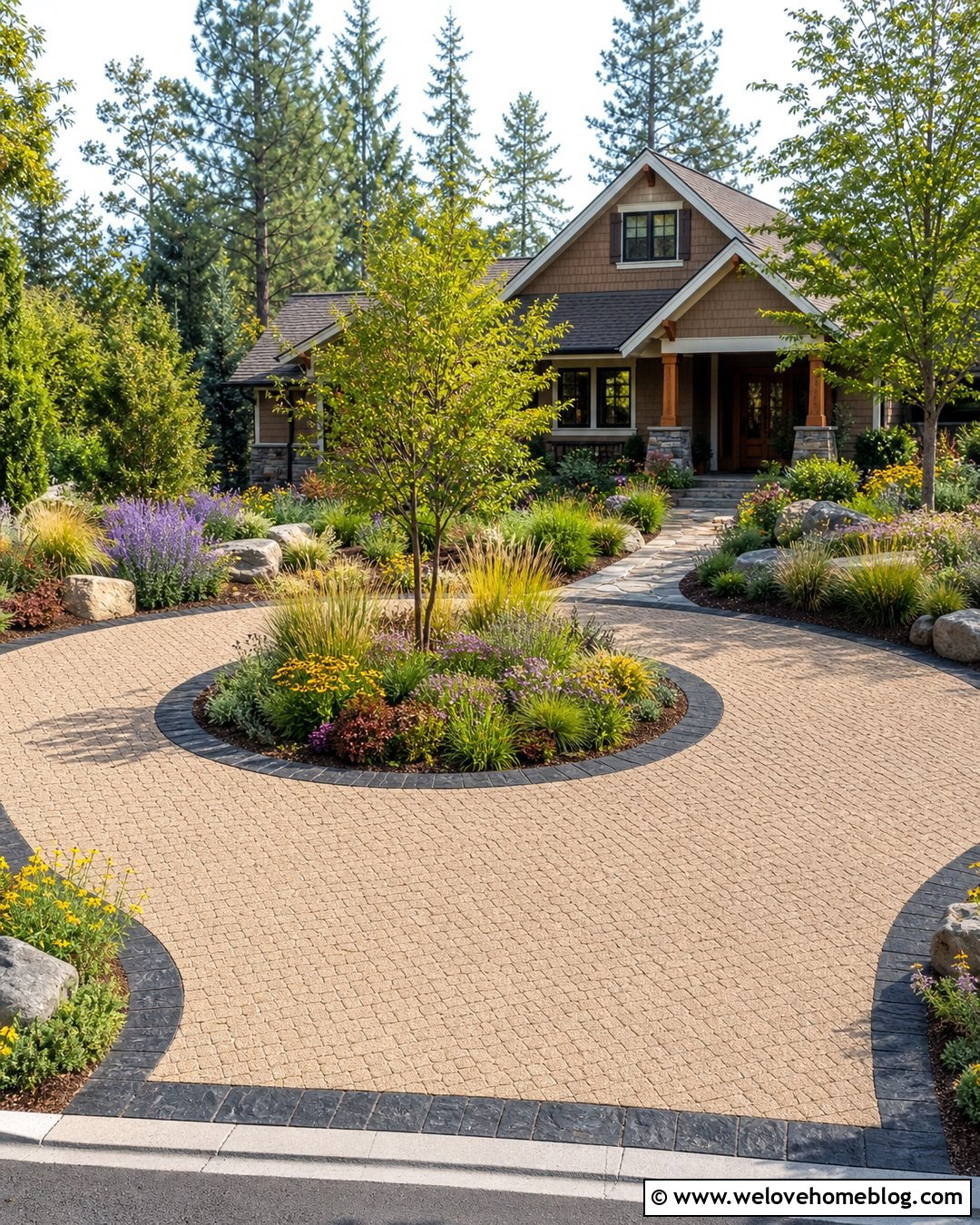 Round Driveway With Native Plant Landscaping - 30 Round Driveway Ideas