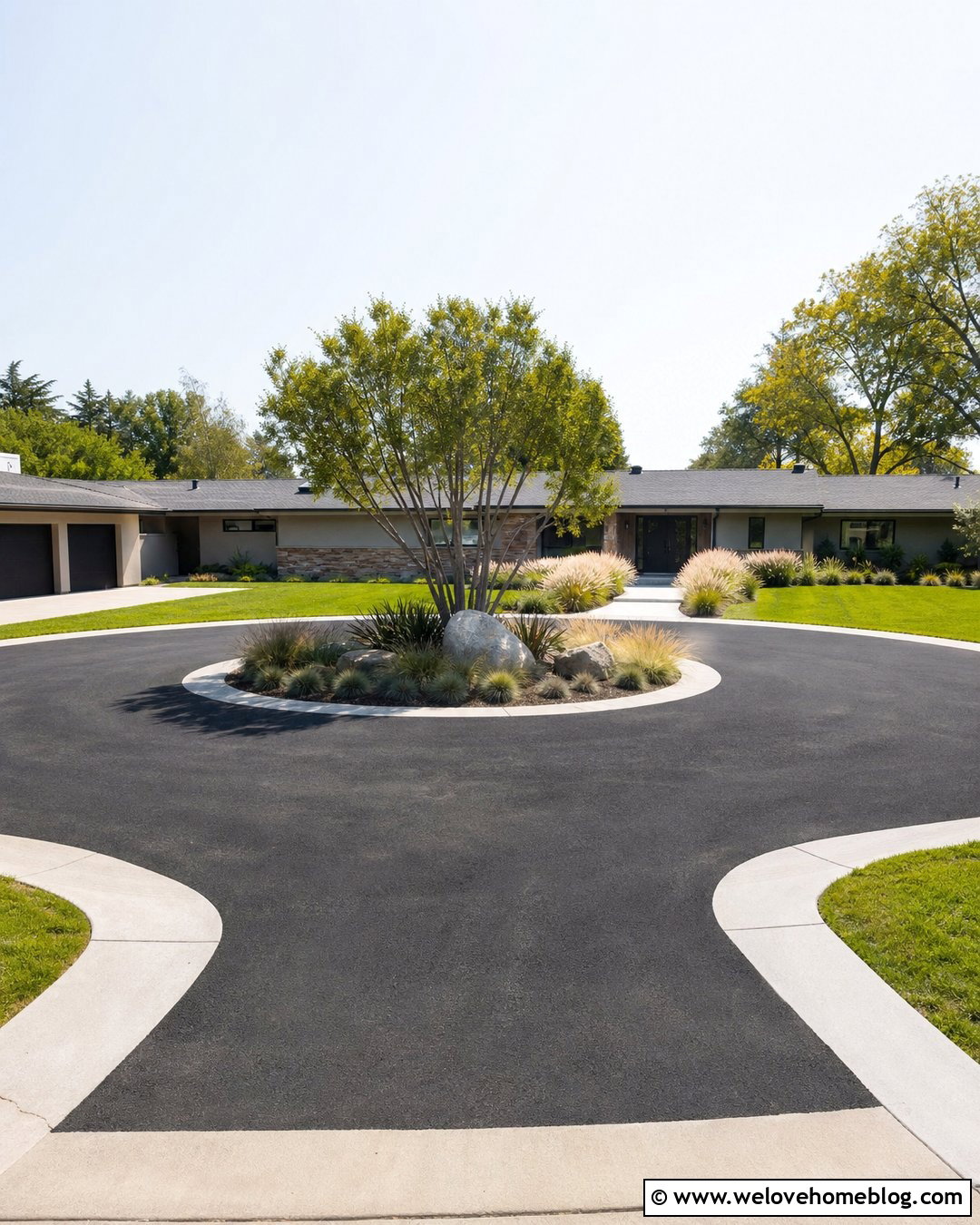 Round Driveway With Ornamental Grass Island - 30 Round Driveway Ideas