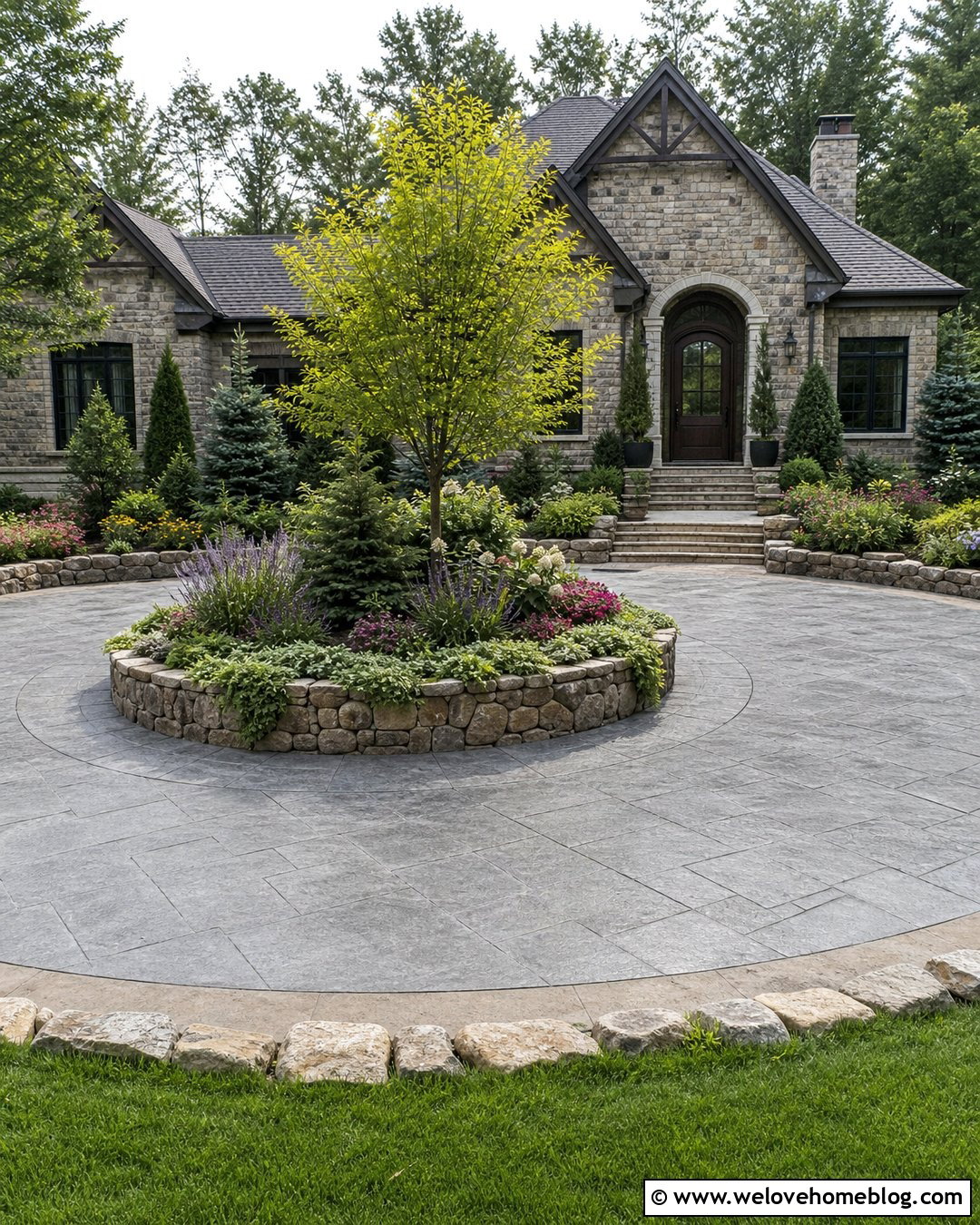 Round Driveway With Raised Stone Planter - 20 round driveway landscape ideas