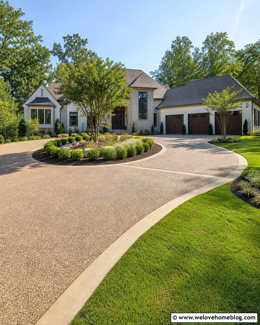 Roundabout Driveway With A Garage Branch - 35 Round About Driveway Ideas