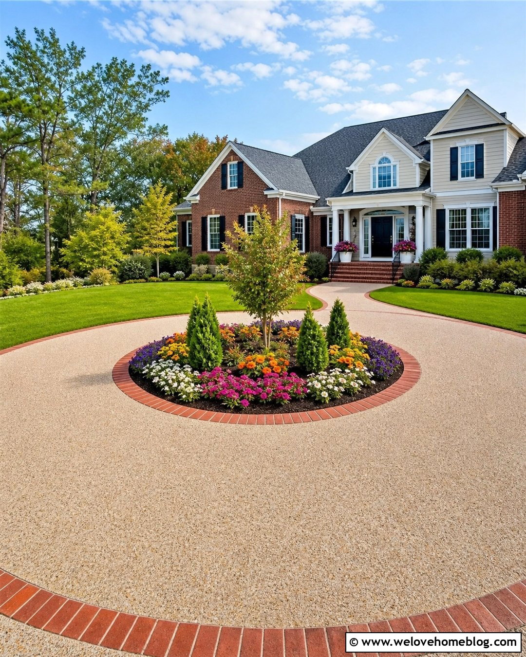 Roundabout Driveway With Seasonal Flower Beds - 20 round a bout driveway landscaping ideas