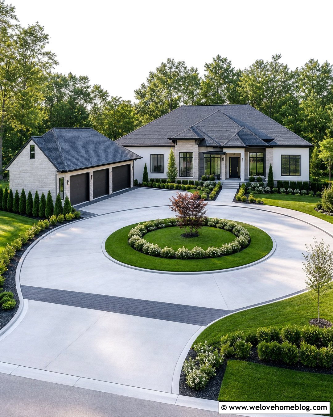 Roundabout Driveway With Side Garage Access - 35 Roundabout Driveway Ideas