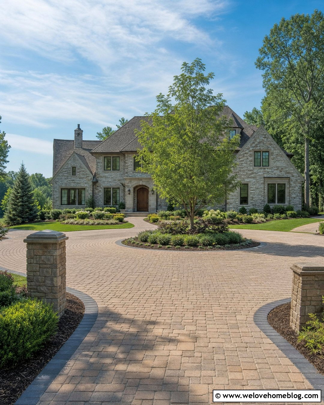 Roundabout Driveway With Subtle Landscape Lighting - 35 Round About Driveway Ideas