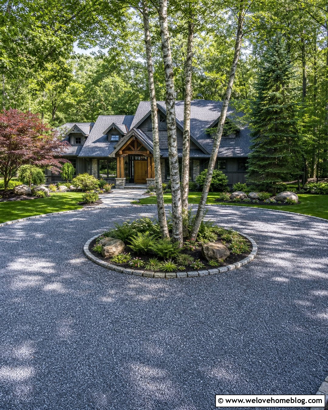 Roundabout Driveway With a Birch Tree Grove - 20 round a bout driveway landscaping ideas