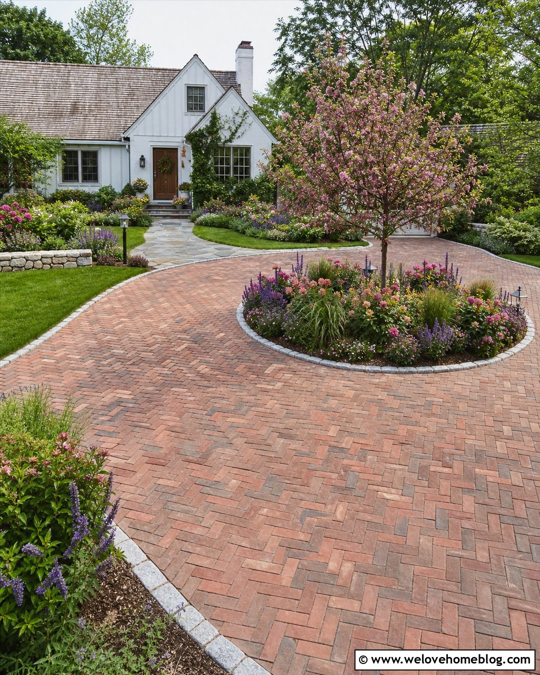 Roundabout Driveway With a Cottage Flower Garden - 20 round a bout driveway landscaping ideas