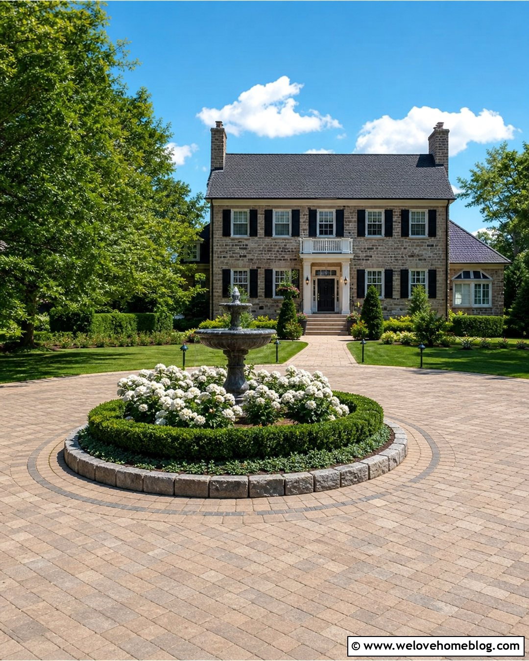 Roundabout Driveway With a Fountain Center - 20 round a bout driveway landscaping ideas