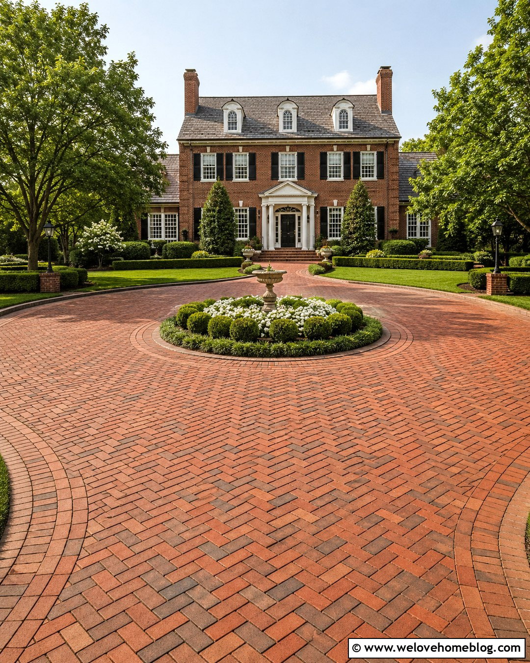 Rounded Brick Driveway In Herringbone Pattern - 20 Rounded Driveway Ideas
