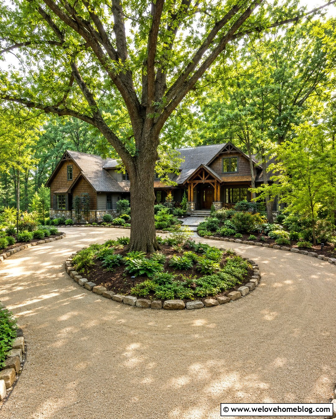 Rounded Driveway With A Large Tree Island - 20 Rounded Driveway Ideas