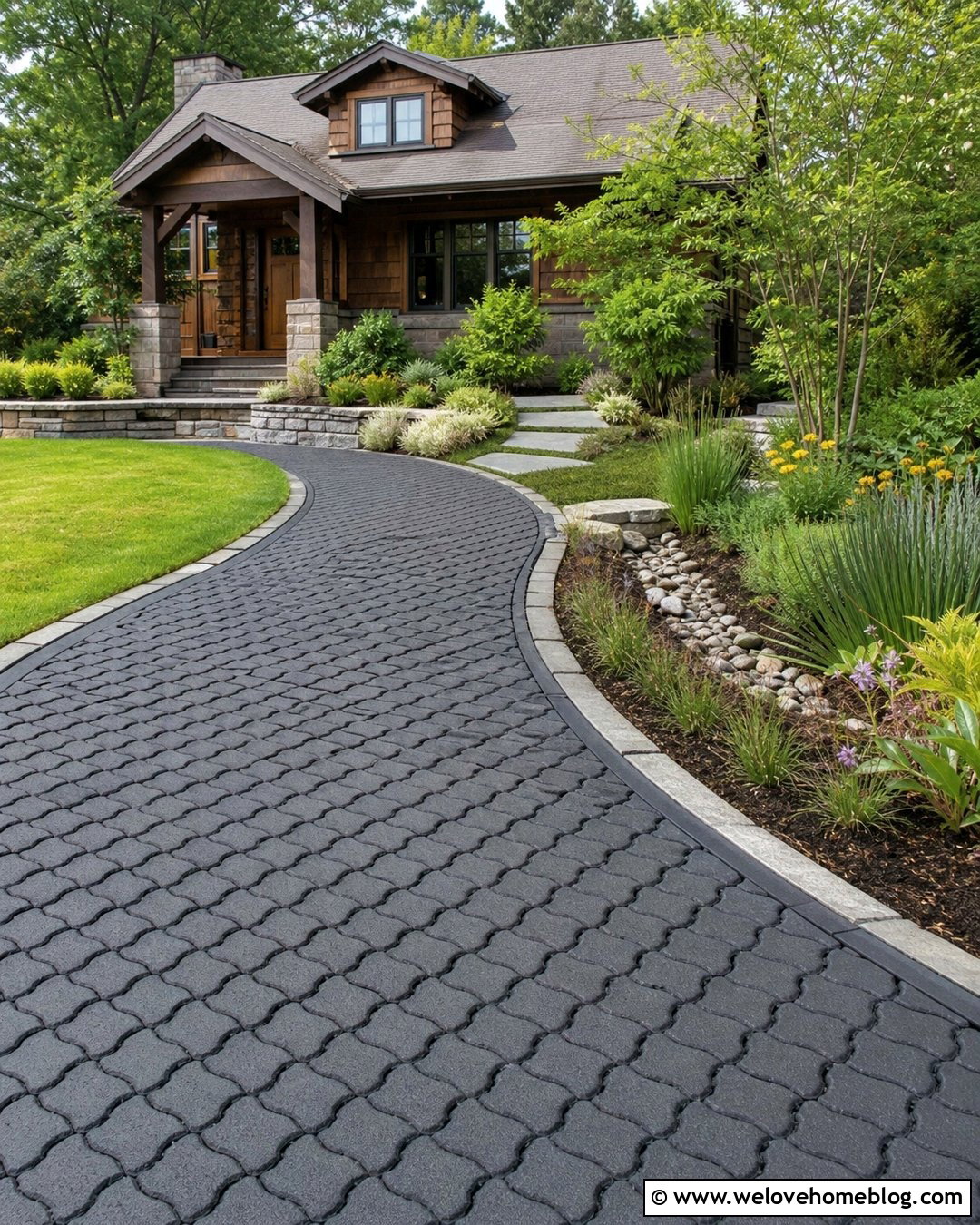 Rubber Paving Driveway With A Rain Garden - 20 Rubber Paving Driveway Ideas