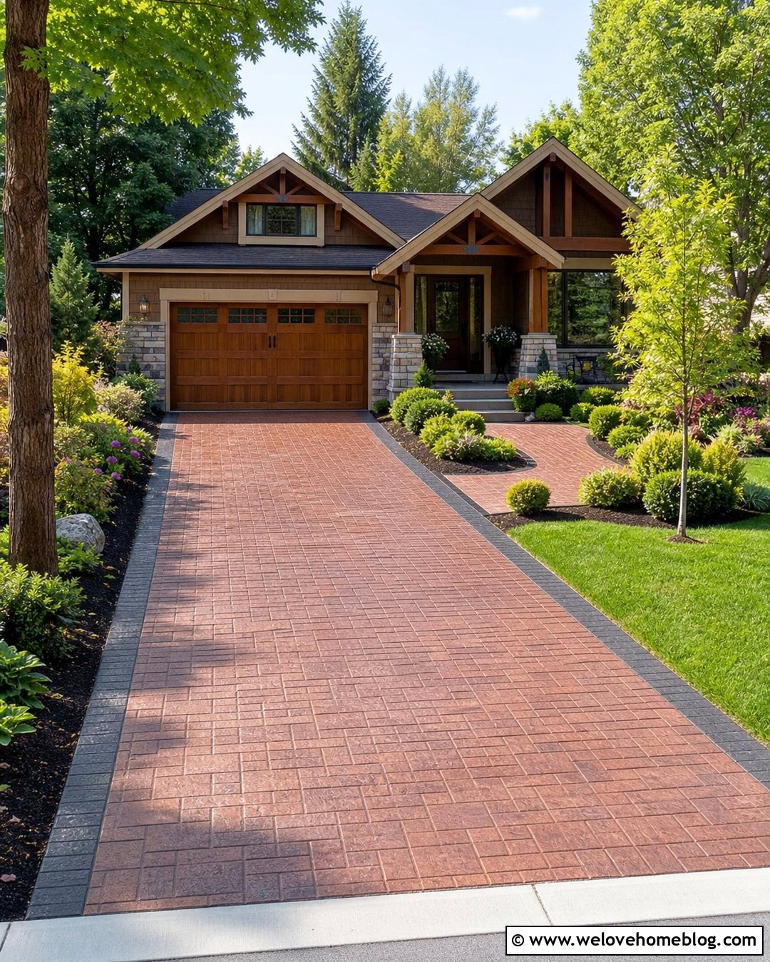 Running Bond Brick Stamped Concrete Driveway - 20 Brick Stamped Concrete Driveway Ideas