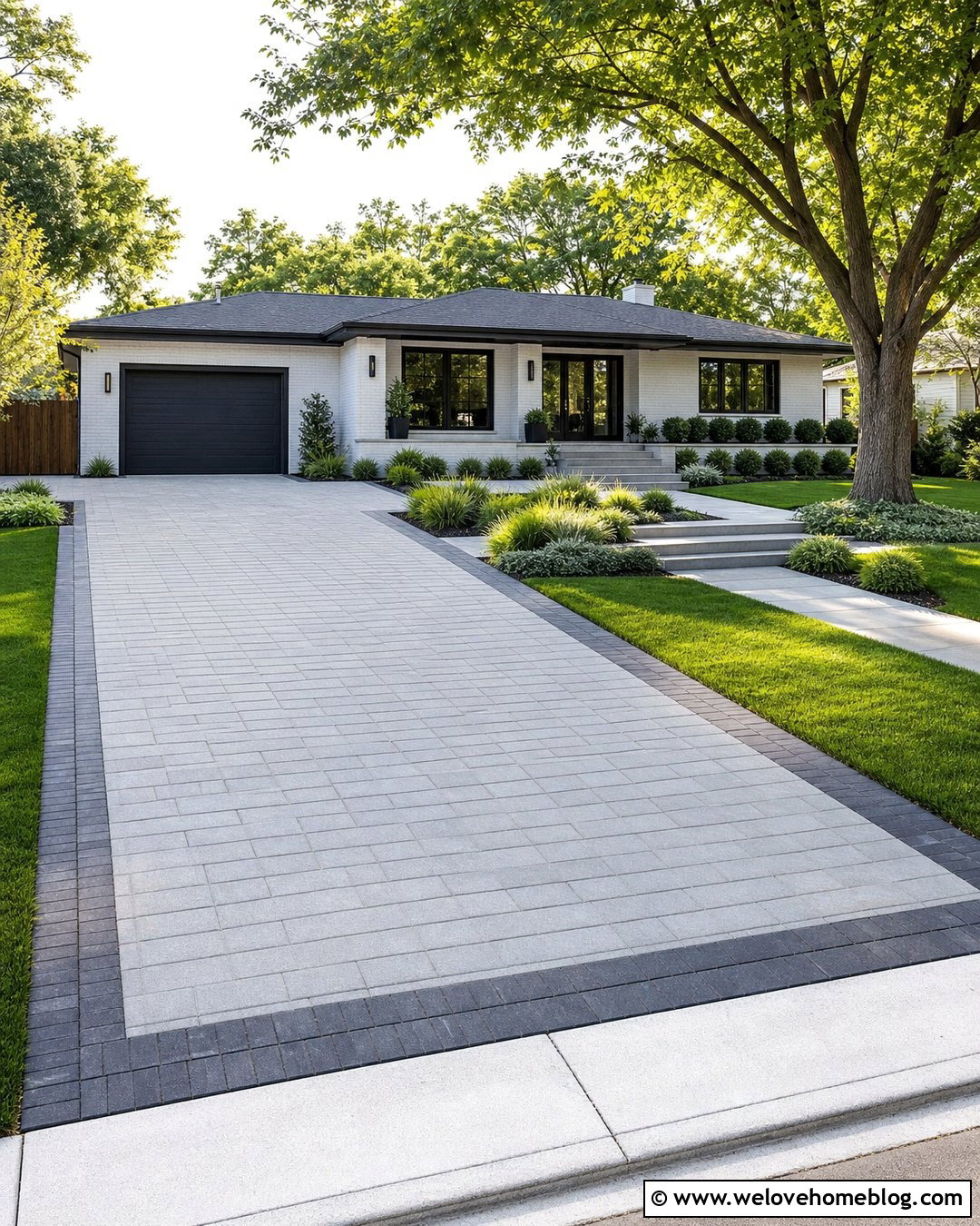 Running Bond Paver Driveway For Ranch House - 35 Paver Driveway Ideas