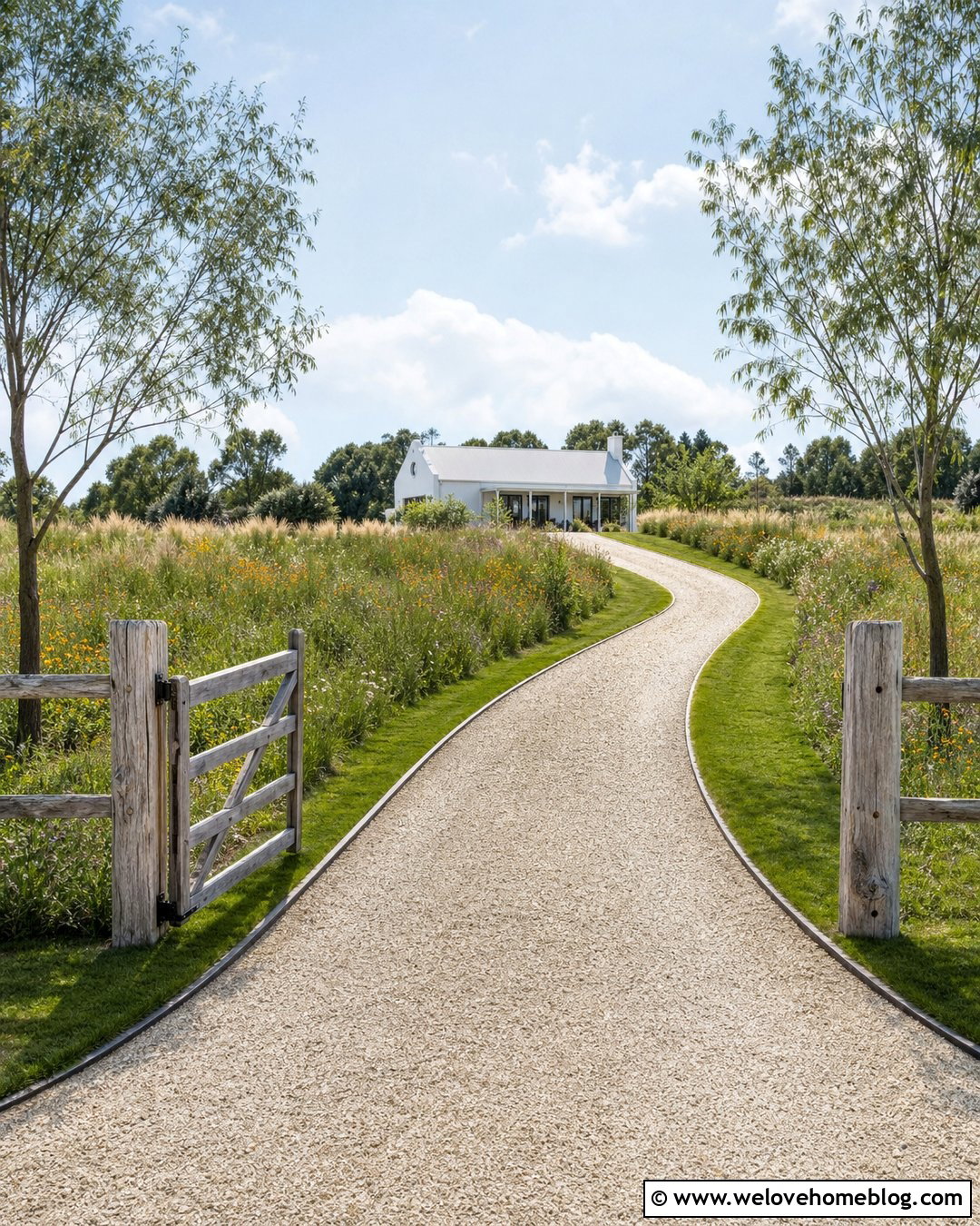 Rural Driveway Entrance With Seasonal Meadow Planting - 25 Rural Driveway Entrance Ideas