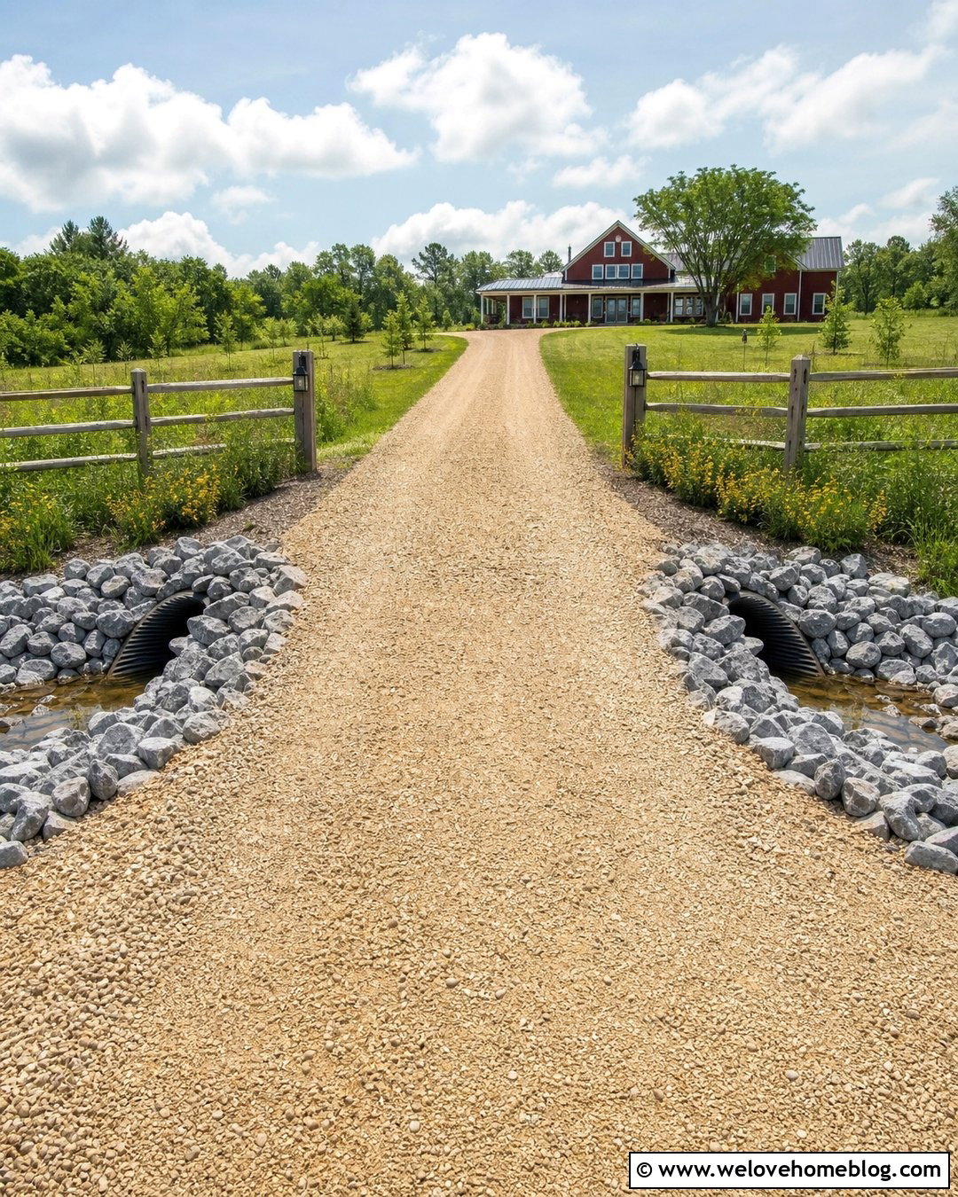 Rural Gravel Driveway With Culvert Entrance - 20 Driveway Drainage Ideas