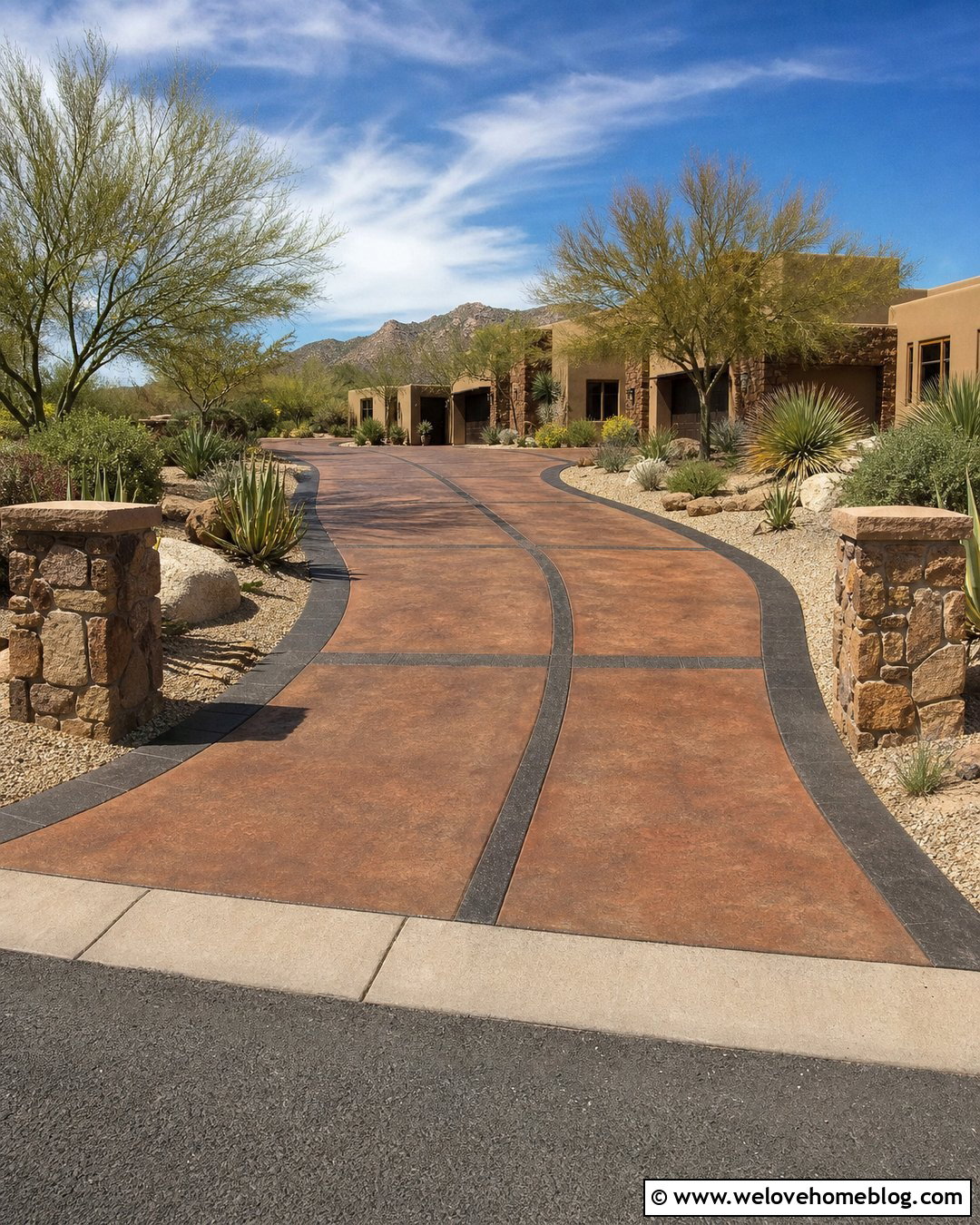 Rust And Charcoal Painted Driveway - 30 Painted Driveway Ideas