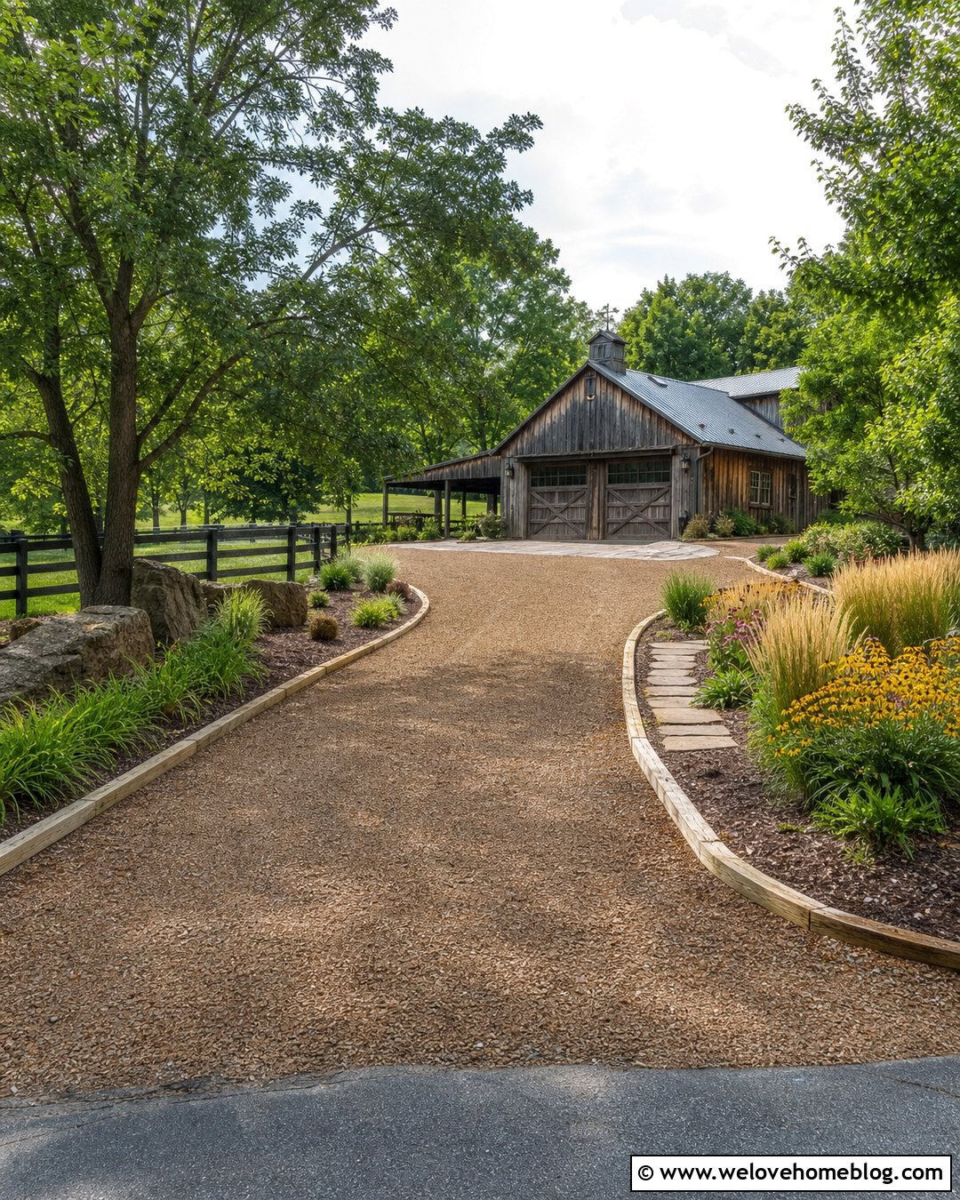Rustic Backyard Driveway With Timber Edging - 20 Driveway Backyard Ideas