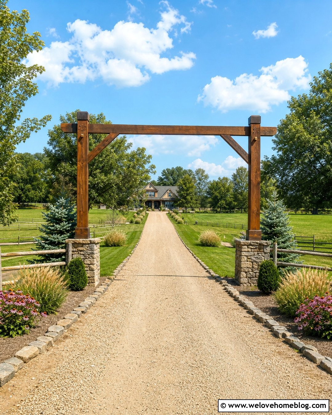 Rustic Cedar Wooden Driveway Arch - 20 wooden driveway arch ideas