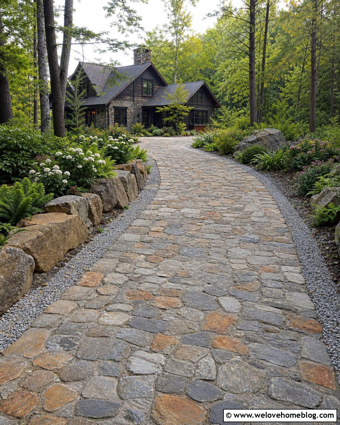Rustic Cobblestone Driveway With Fieldstone Border - 40 cobblestone driveway ideas