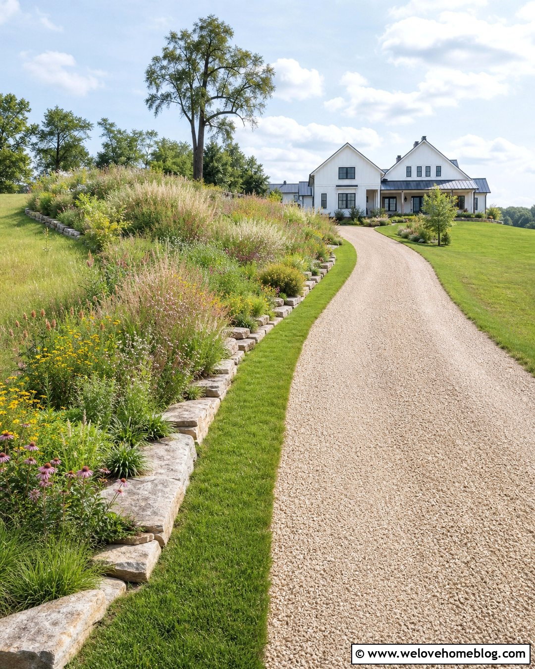 Rustic Driveway Berm With Wildflowers - 20 driveway berm landscaping ideas