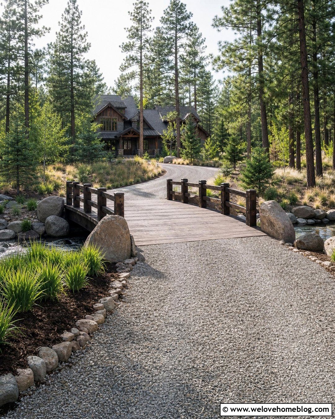 Rustic Driveway Bridge With Boulder Abutments - 30 Driveway Bridge Ideas