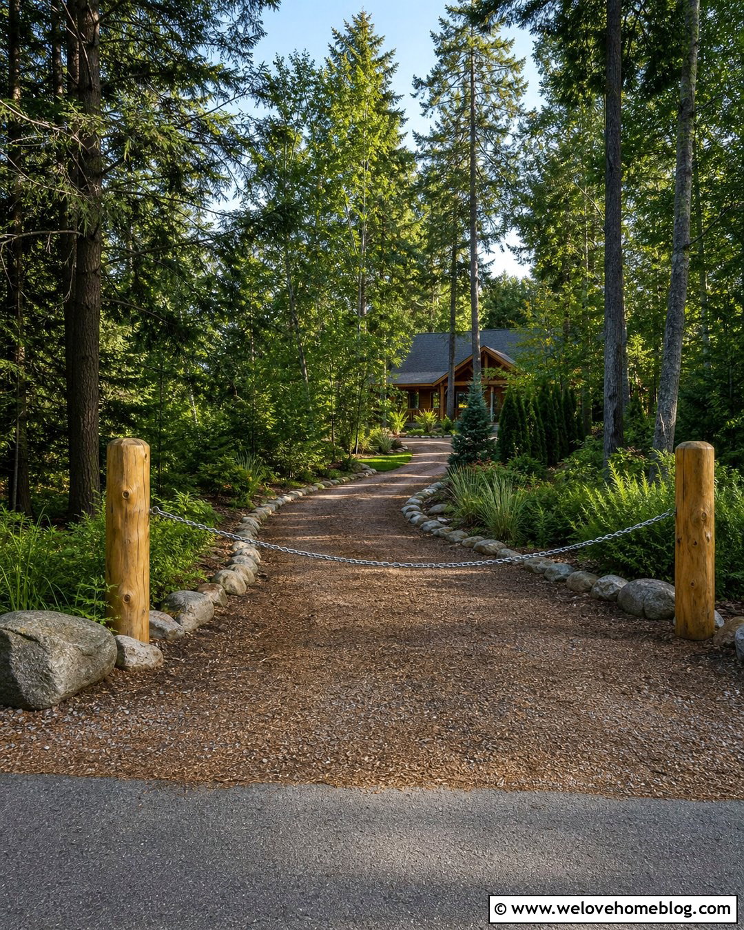 Rustic Driveway Chain With Log Posts - 20 Chain To Block Driveway Ideas