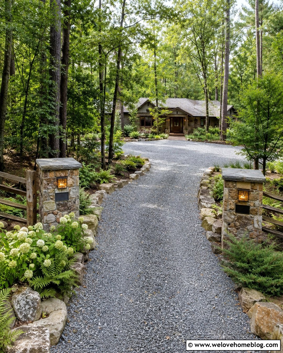 Rustic Driveway Entrance Columns With Timber Fencing
