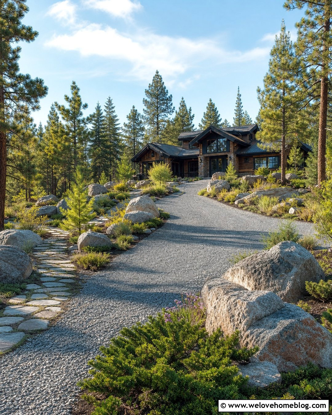 Rustic Driveway Entrance With Boulder Landscaping - 40 Rustic Driveway Entrance Ideas