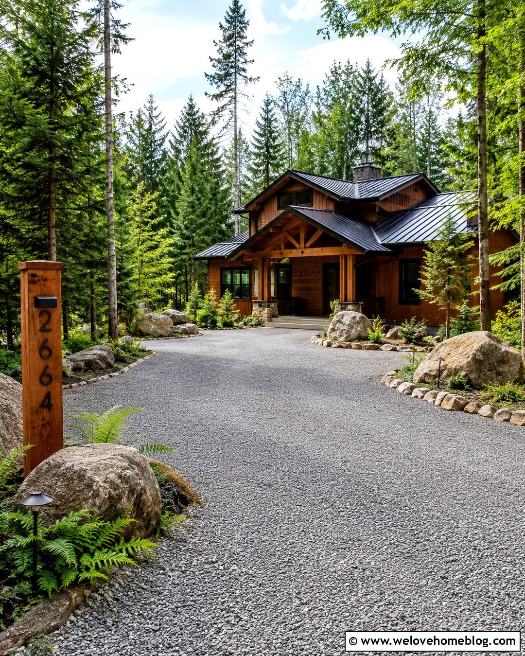 Rustic Driveway Entrance With Boulder Landscaping - 20 Front Yard Driveway Entrance Ideas