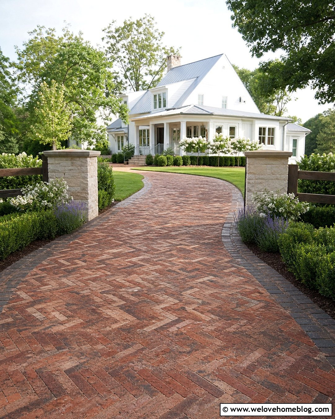 Rustic Driveway Entrance With Brick Pavers - 40 Rustic Driveway Entrance Ideas