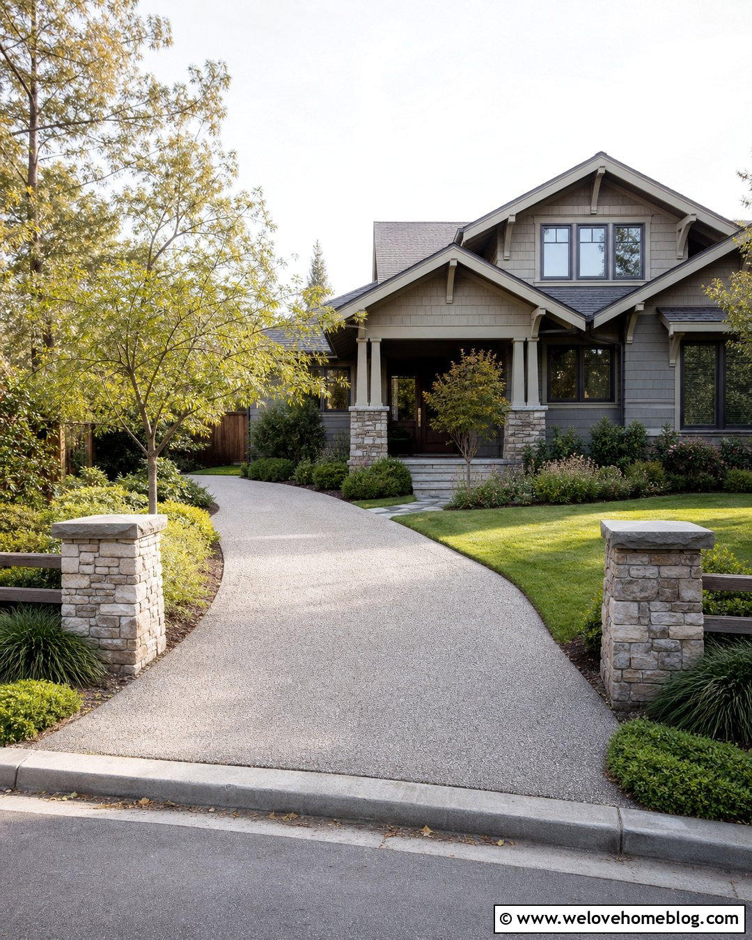 Rustic Driveway Entrance With Low Stone Pillars - 40 Rustic Driveway Entrance Ideas