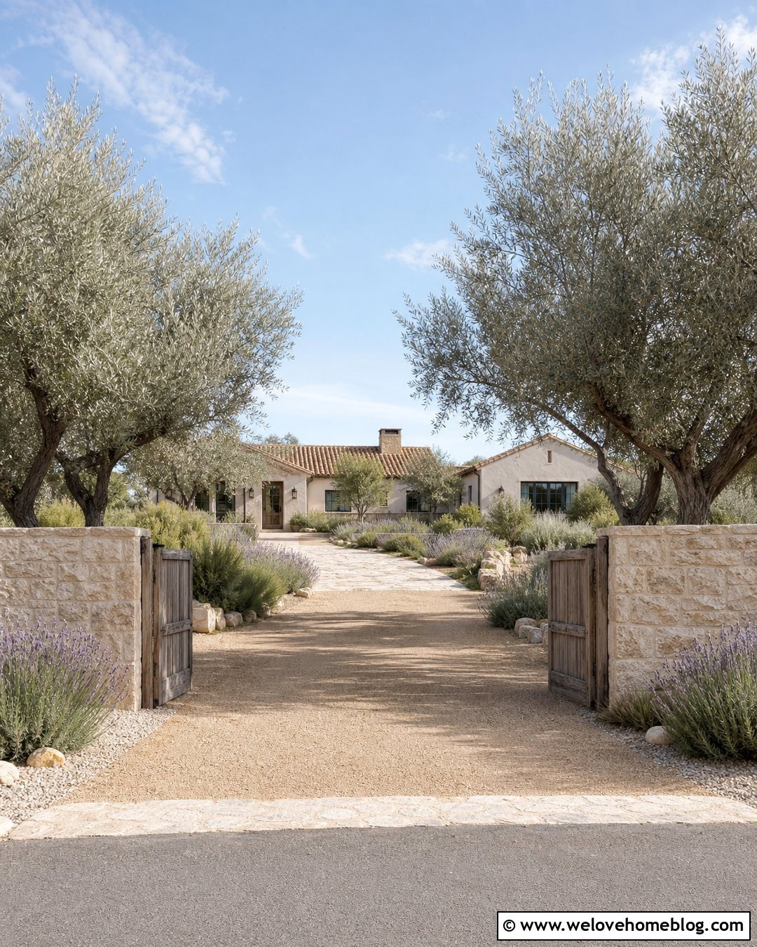 Rustic Driveway Entrance With Olive Trees - 40 Rustic Driveway Entrance Ideas