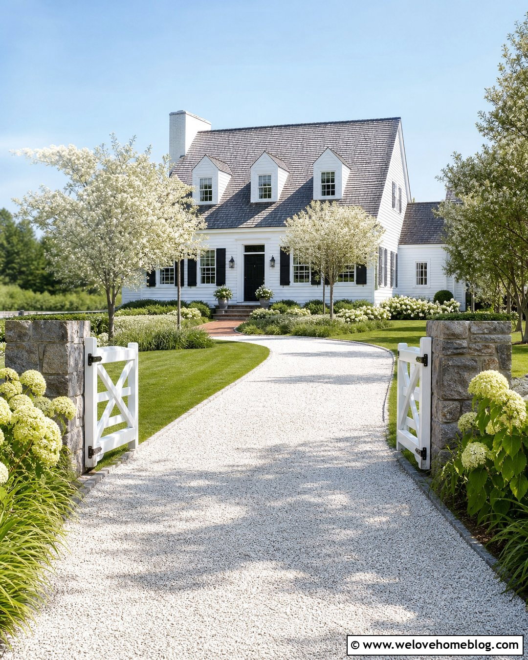 Rustic Driveway Entrance With White Farm Fencing - 40 Rustic Driveway Entrance Ideas