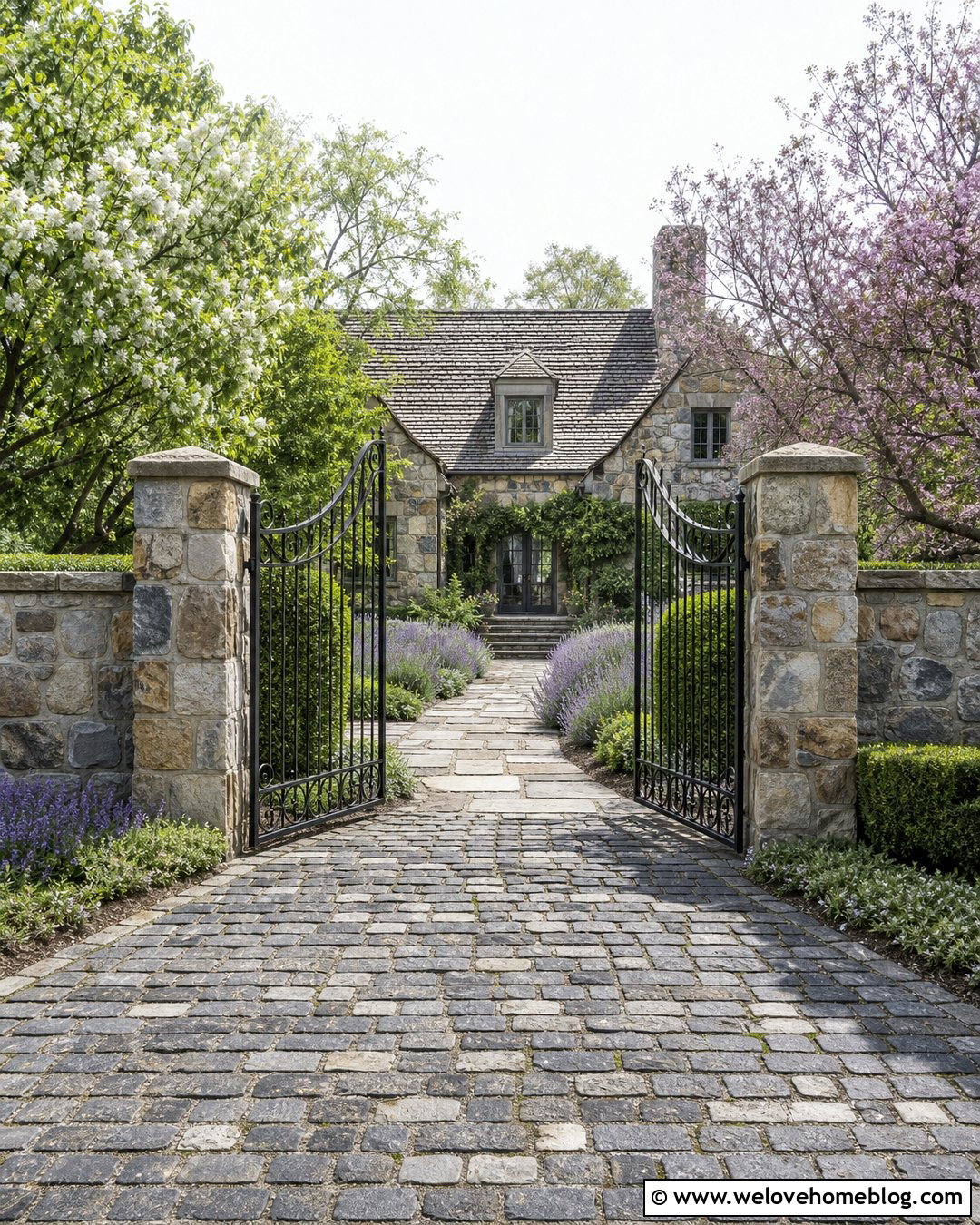 Rustic Driveway Entrance With Wrought Iron Gates - 40 Rustic Driveway Entrance Ideas