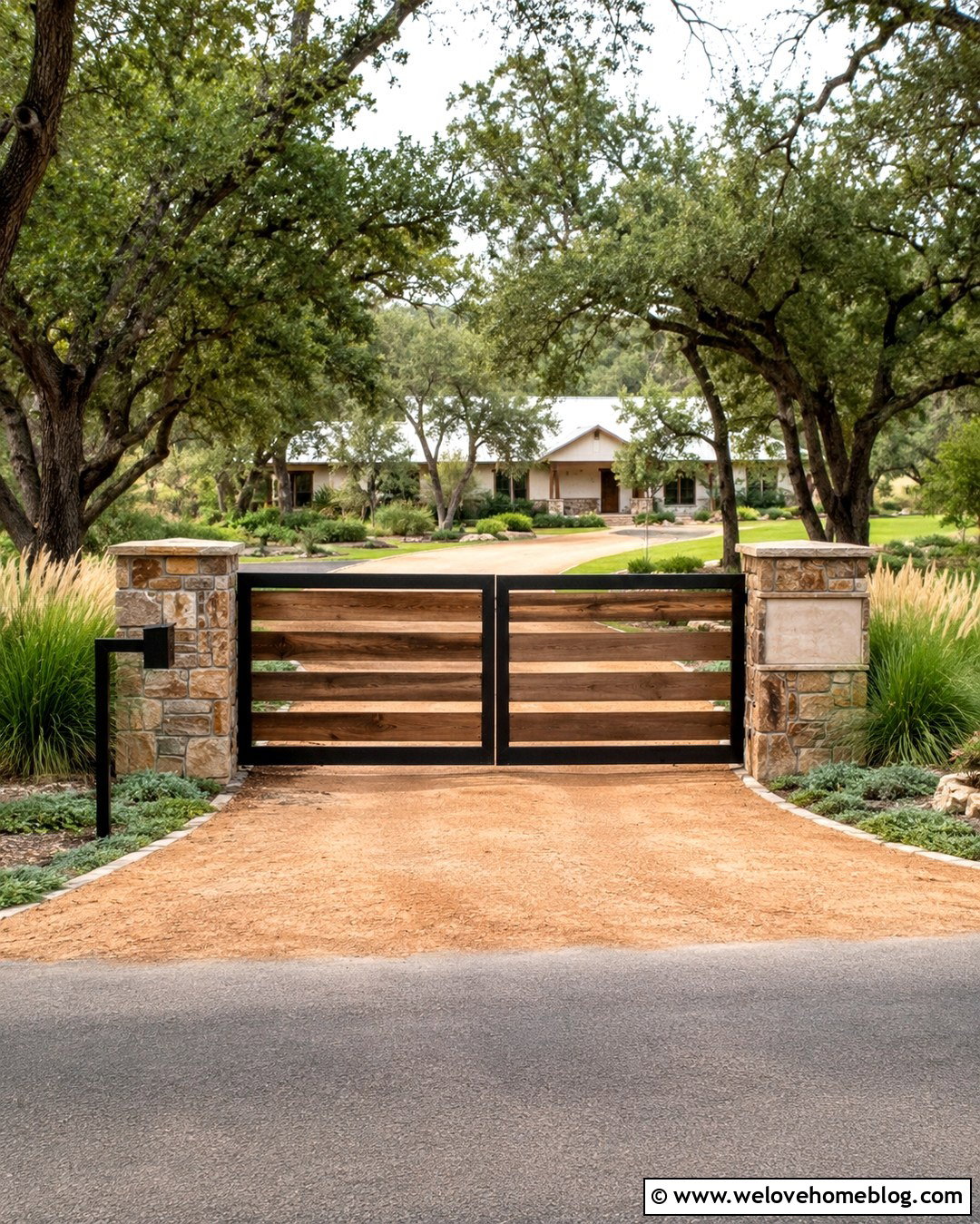 Rustic Driveway Gate With A Stone Address Sign - 20 rustic driveway gate ideas