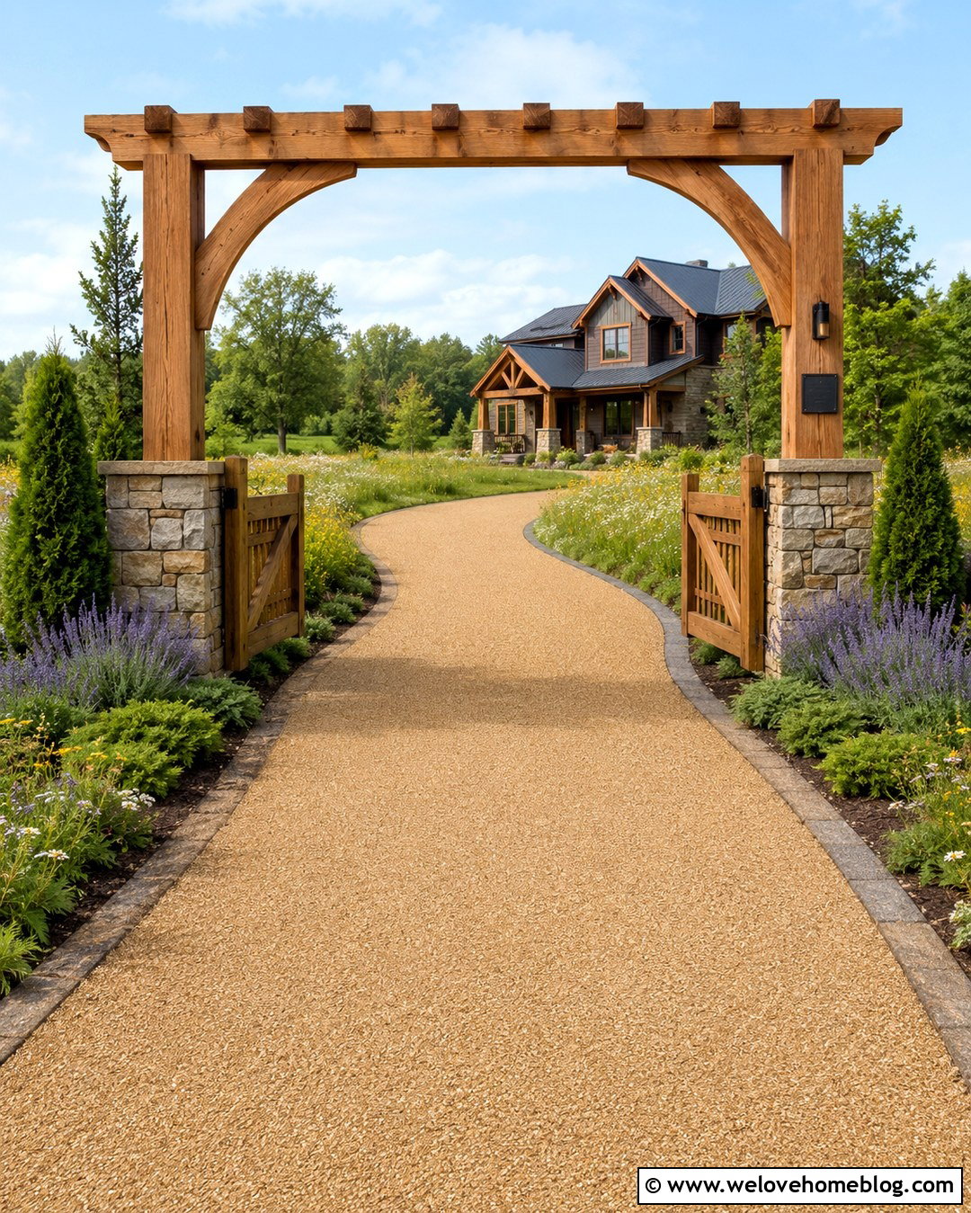 Rustic Driveway Gate With Timber Arch - 20 rustic driveway gate ideas