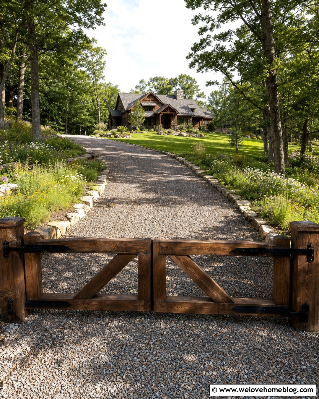 Rustic Driveway Gate With Timber Posts - 25 Driveway Gate Design Ideas