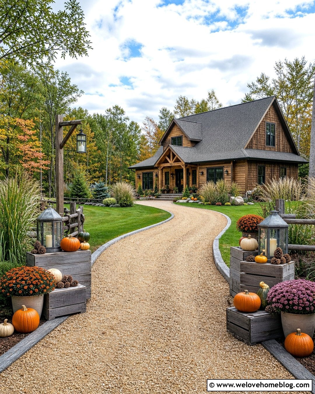 Rustic Fall Driveway Entrance With Wooden Crates - 20 Fall Decor Driveway Entrance Ideas