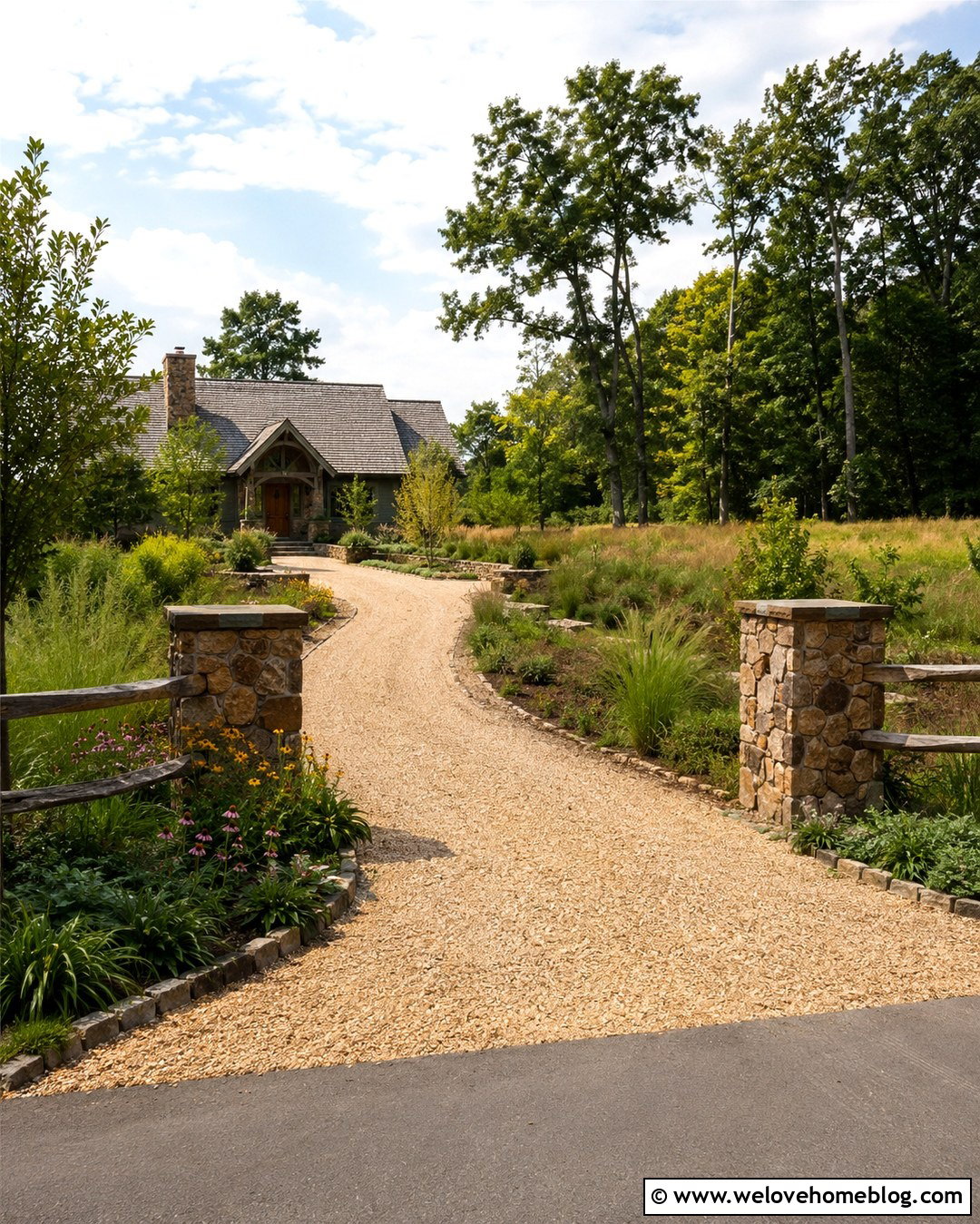 Rustic Fieldstone Pillar Driveway Entrance - 20 stone pillar driveway entrance ideas