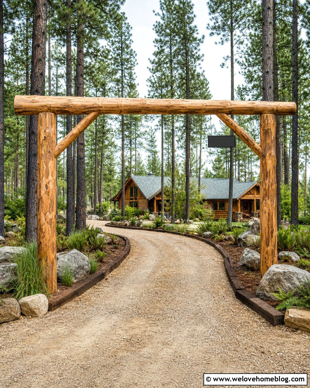 Rustic Forest Driveway Entrance With Log Arch - 20 forest driveway entrance ideas