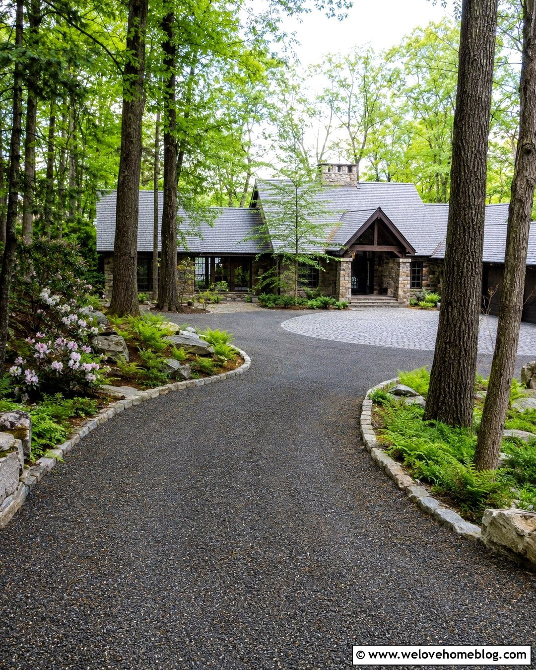 Rustic Granite Driveway Through Trees - 20 Granite Driveway Ideas