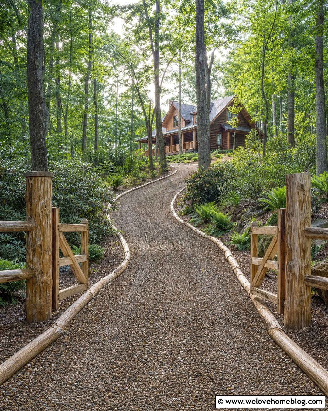 Rustic Gravel Driveway With Log Edging - 50 gravel driveway ideas