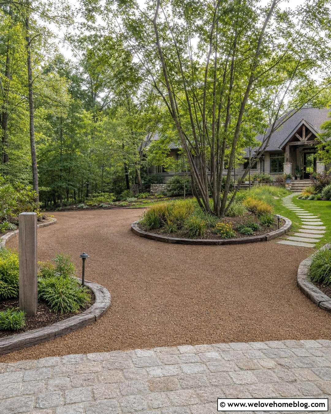 Rustic Half Circle Driveway With Timber Edging - 20 Front Yard Half Circle Driveway Ideas