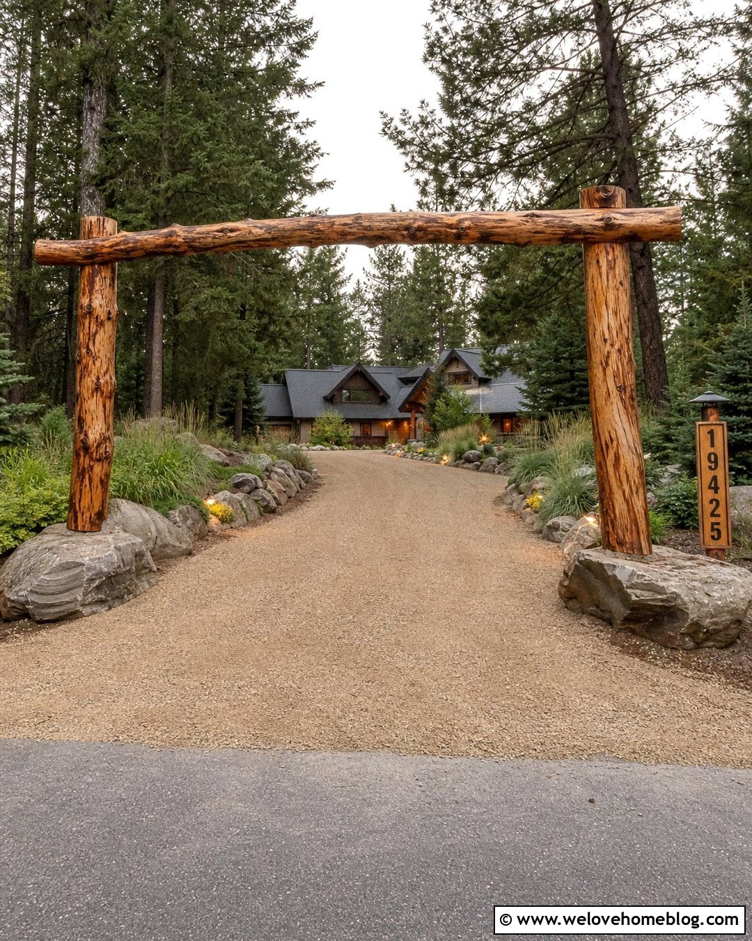 Rustic Log Driveway Arch - 20 Driveway Arch Ideas