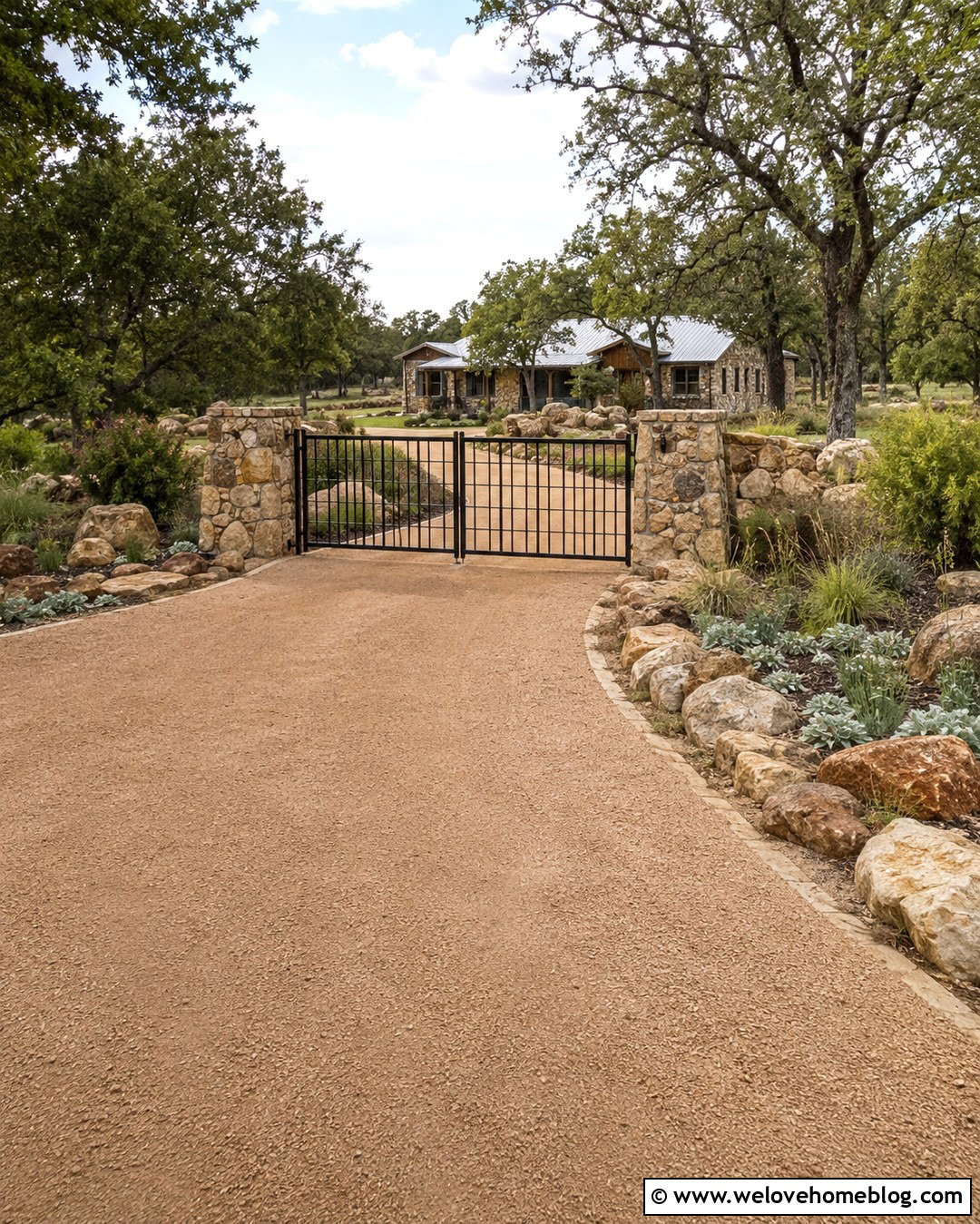 Rustic Metal Gate With Decomposed Granite Driveway - 20 Gated Entry Driveway Ideas