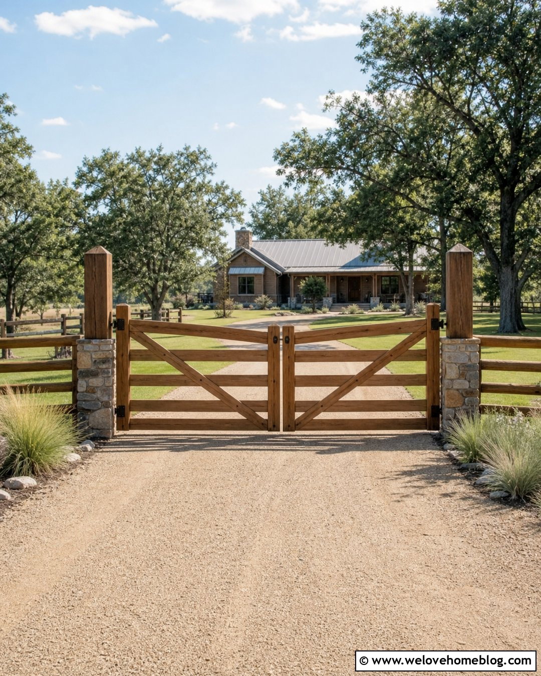 Rustic Ranch Wood Bi Fold Driveway Gate - 20 Wood Bi-Fold Driveway Gate Ideas