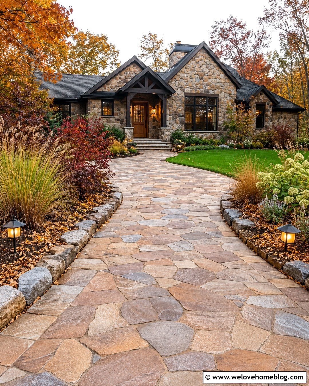 Rustic Stone Autumn Leafy Driveway - 20 Autumn Leafy Driveway Ideas