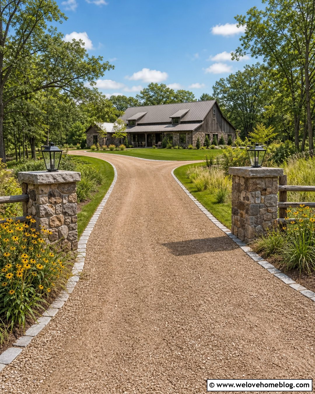 25 Stone Columns Driveway Ideas for a Grand First Impression